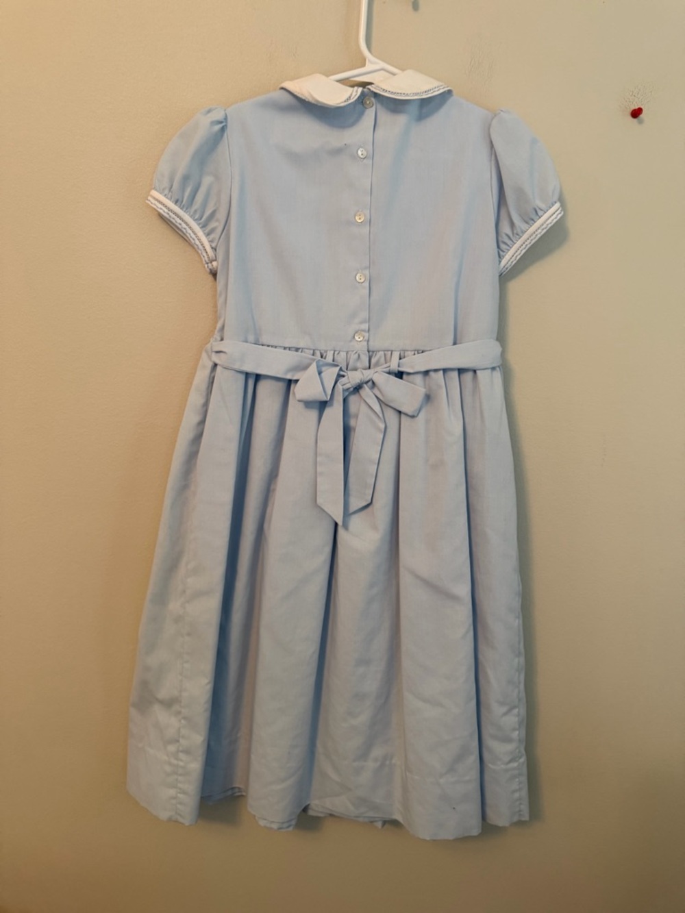 Sarah Louise Light Blue Hand Smocked Peter Pan Collar Dress - Picture 3 of 5